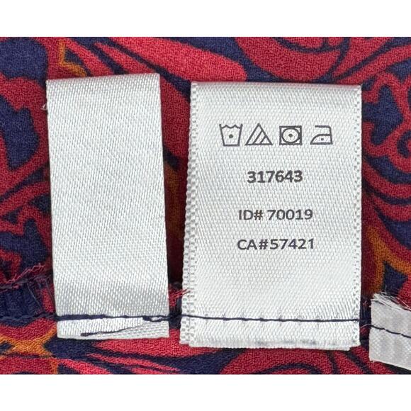 Loft Petites Red Burgundy Floral Round Neck Pleated Front Cap Sleeve Top SP - Picture 6 of 7